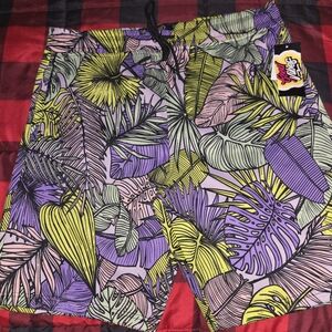 Good Vibes Tropical Leaf Print Streetwear Shorts Mens Size Large
